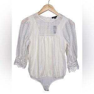 Express Ivory Bodysuit with Lace Sleeves